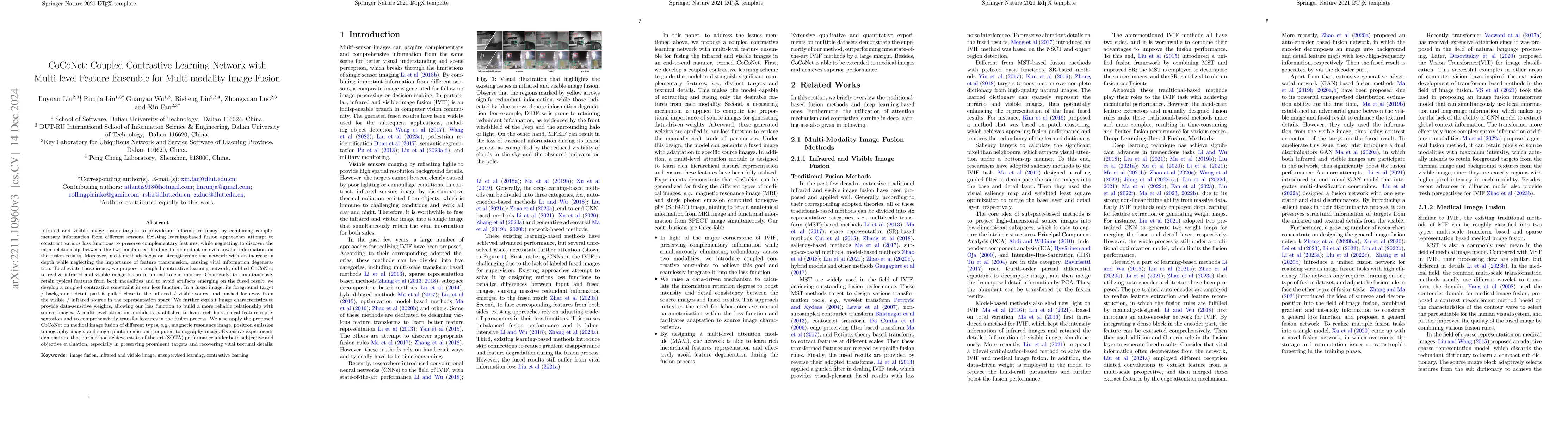 Thumbnail for CoCoNet: Coupled Contrastive Learning Network with Multi-level Feature
  Ensemble for Multi-modality Image Fusion
