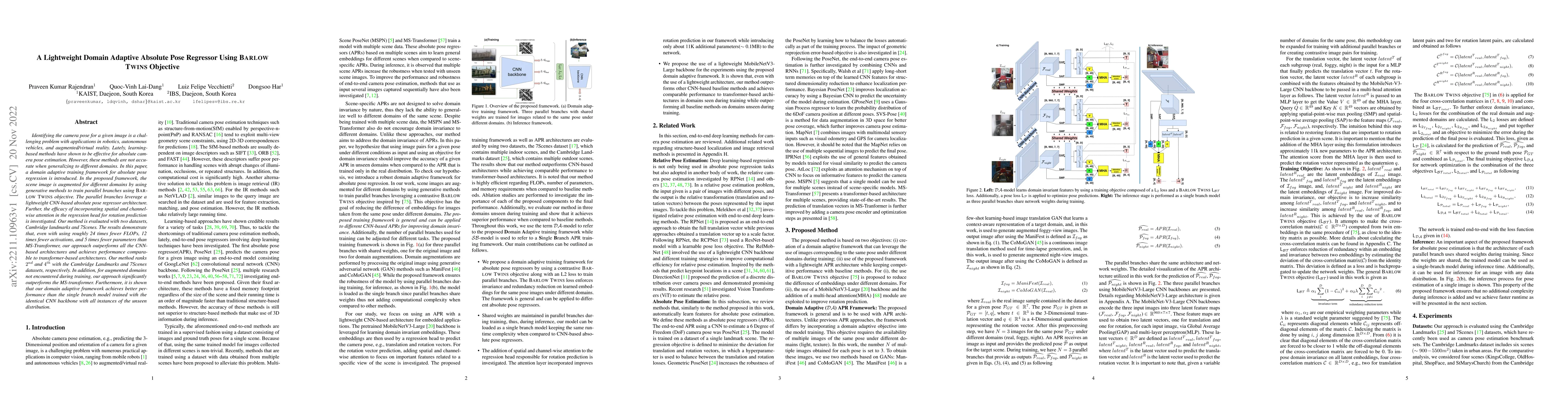Thumbnail for A Lightweight Domain Adaptive Absolute Pose Regressor Using Barlow Twins
  Objective