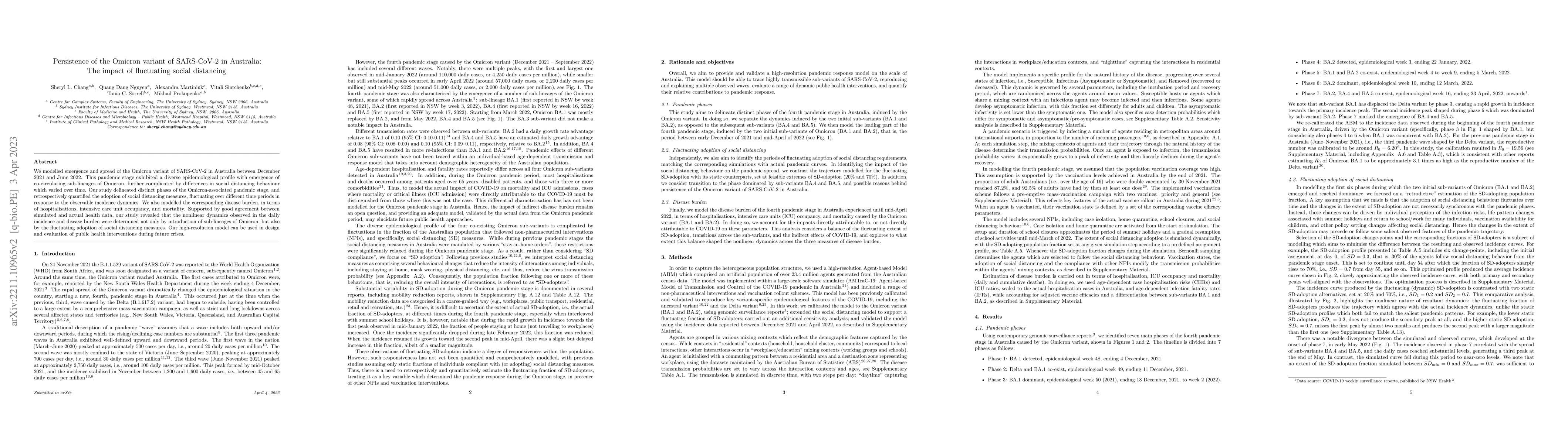 Thumbnail for Persistence of the Omicron variant of SARS-CoV-2 in Australia: The
  impact of fluctuating social distancing