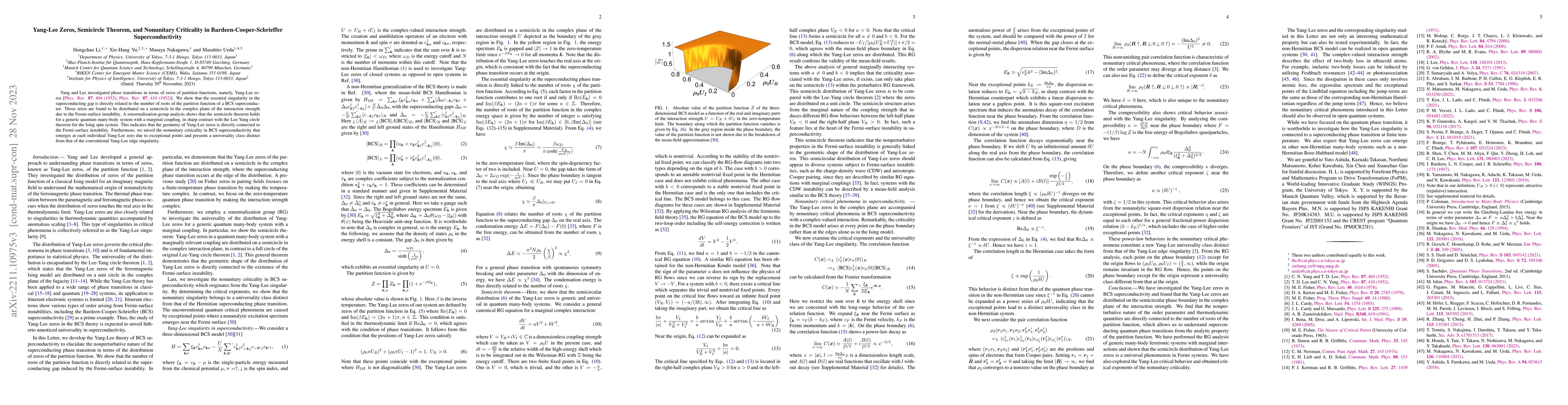 Thumbnail for Yang-Lee Zeros, Semicircle Theorem, and Nonunitary Criticality in
  Bardeen-Cooper-Schrieffer Superconductivity