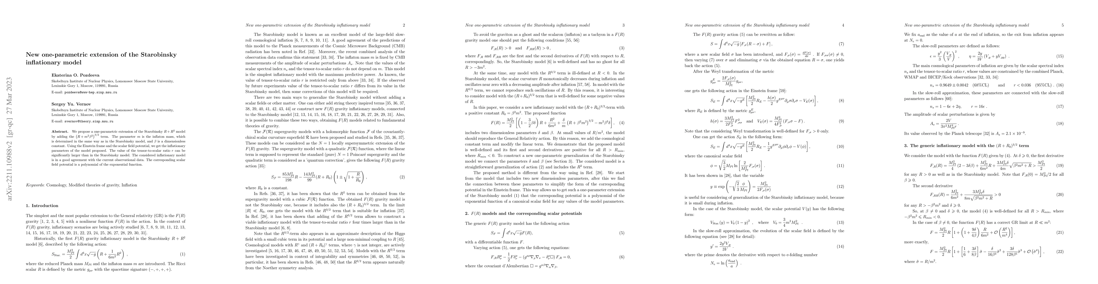 Thumbnail for New one-parametric extension of the Starobinsky inflationary model