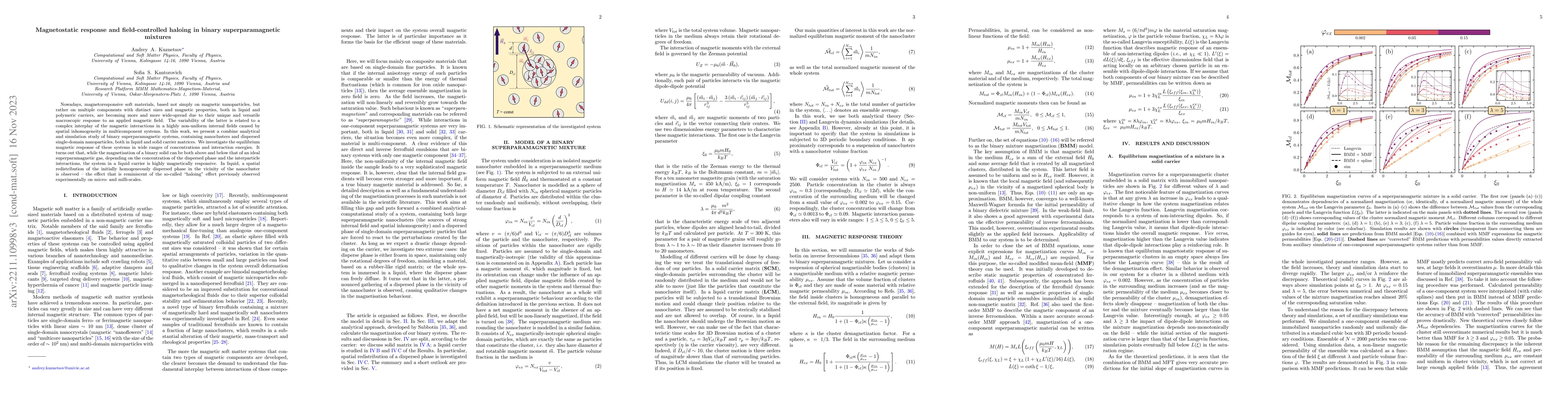 Thumbnail for Magnetostatic response and field-controlled haloing in binary
  superparamagnetic mixtures