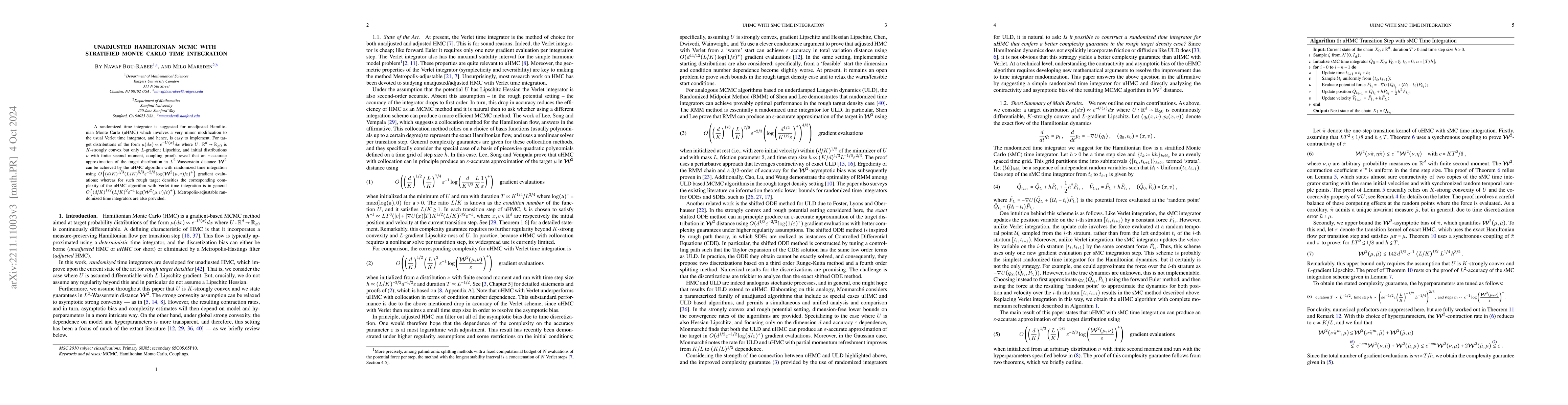 Thumbnail for Unadjusted Hamiltonian MCMC with Stratified Monte Carlo Time Integration