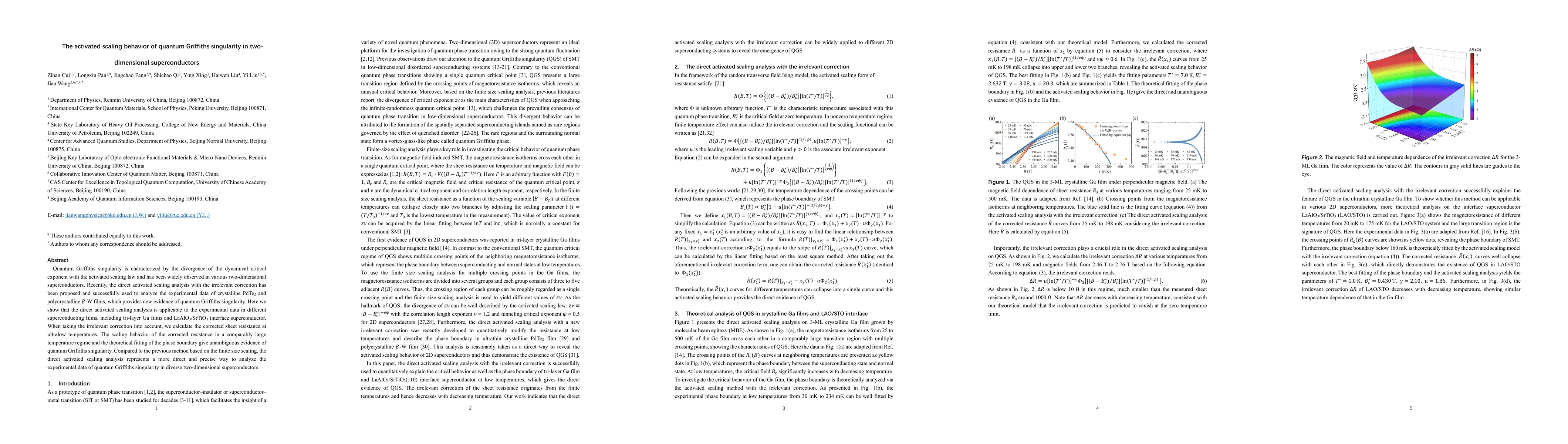 Thumbnail for The activated scaling behavior of quantum Griffiths singularity in
  two-dimensional superconductors