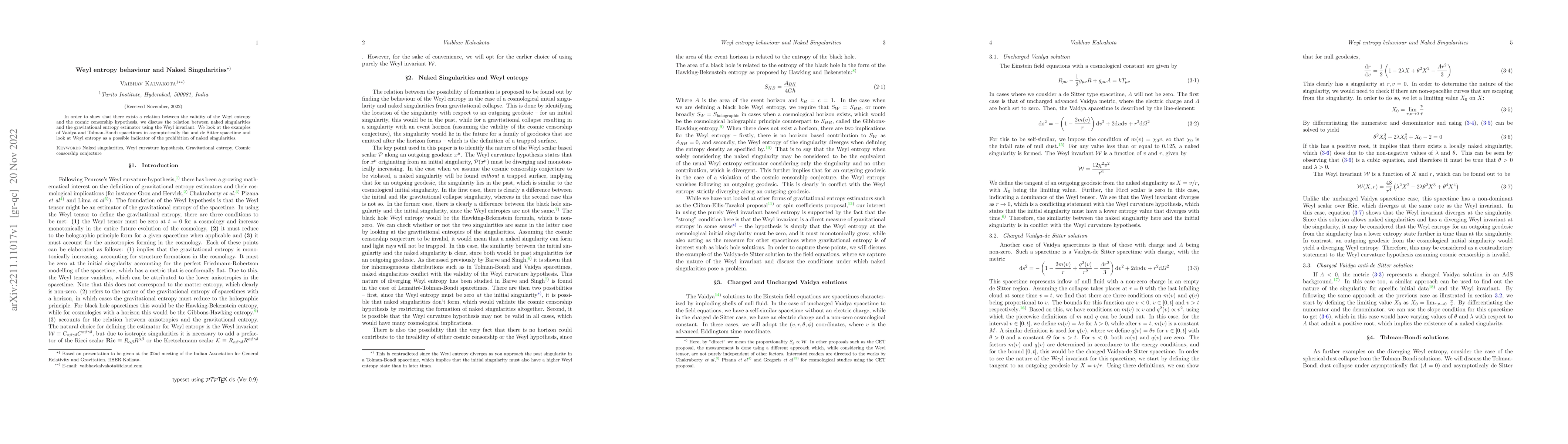 Thumbnail for Weyl entropy behaviour and Naked Singularities