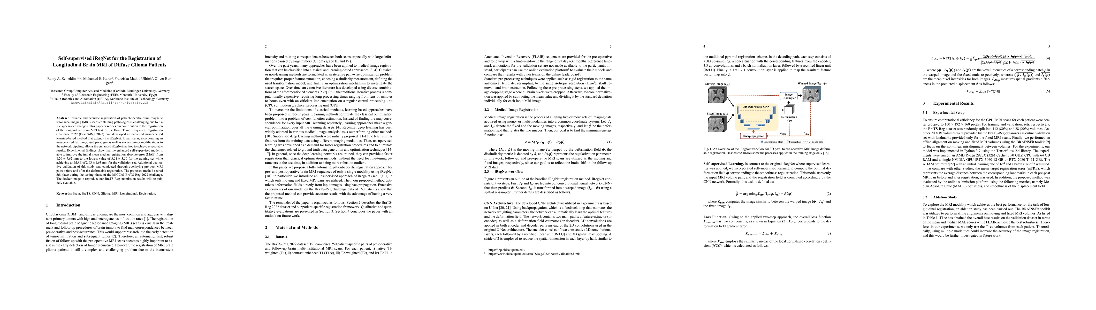 Thumbnail for Self-supervised iRegNet for the Registration of Longitudinal Brain MRI
  of Diffuse Glioma Patients