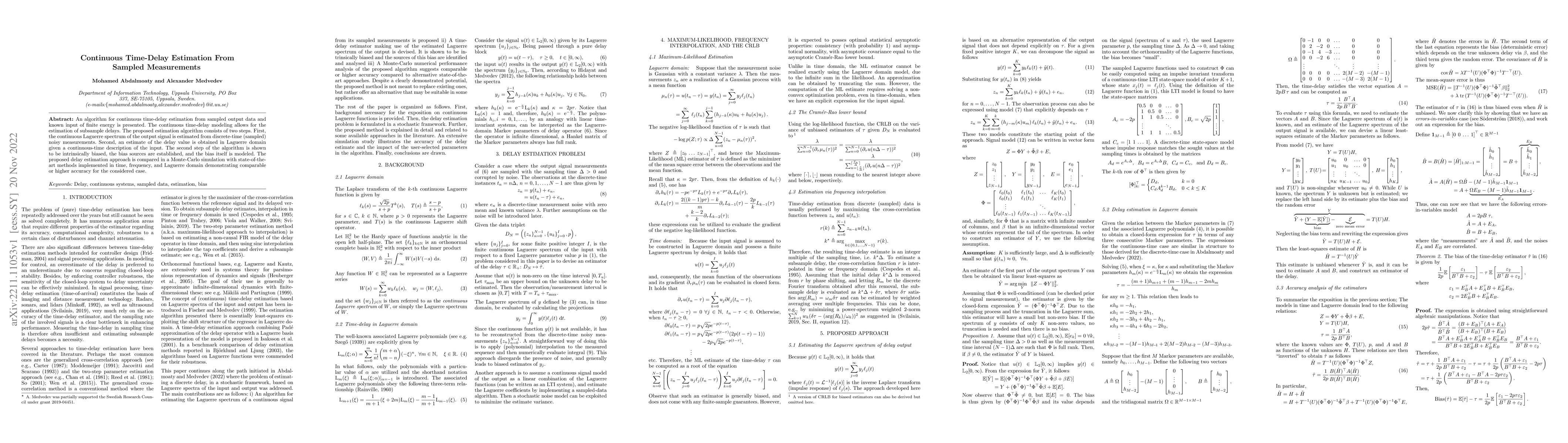 Thumbnail for Continuous Time-Delay Estimation From Sampled Measurements