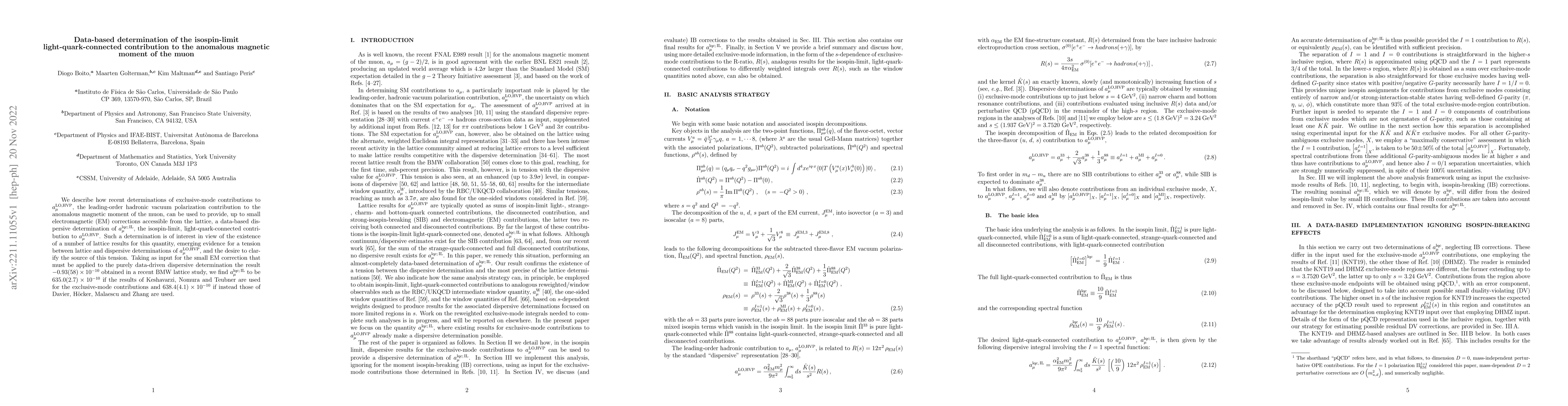 Thumbnail for Data-based determination of the isospin-limit light-quark-connected
  contribution to the anomalous magnetic moment of the muon