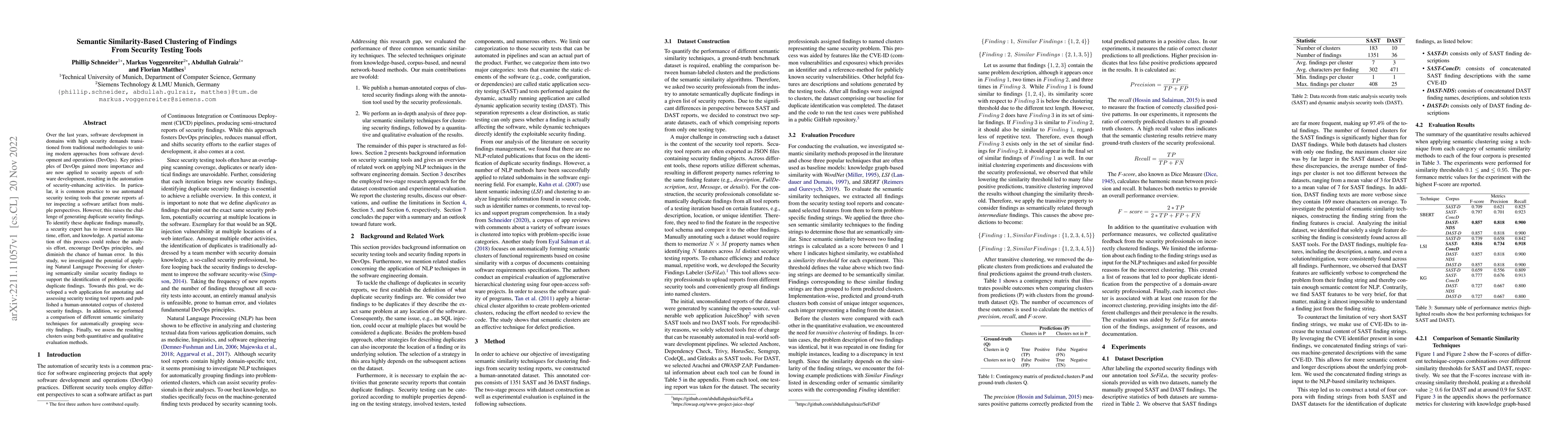 Thumbnail for Semantic Similarity-Based Clustering of Findings From Security Testing
  Tools
