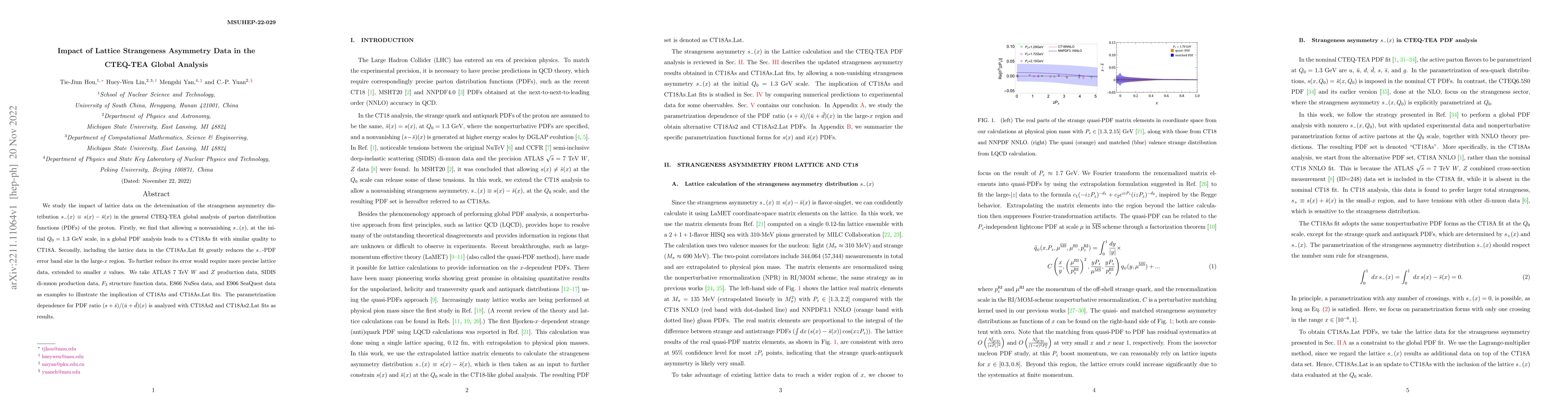 Thumbnail for Impact of Lattice Strangeness Asymmetry Data in the CTEQ-TEA Global
  Analysis