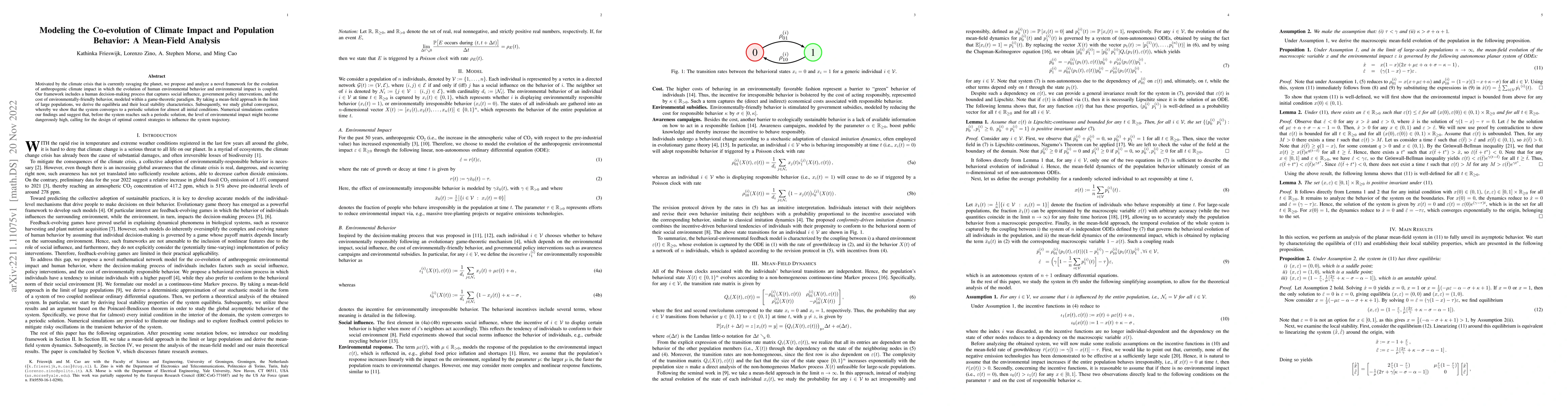 Thumbnail for Modeling the Co-evolution of Climate Impact and Population Behavior: A
  Mean-Field Analysis