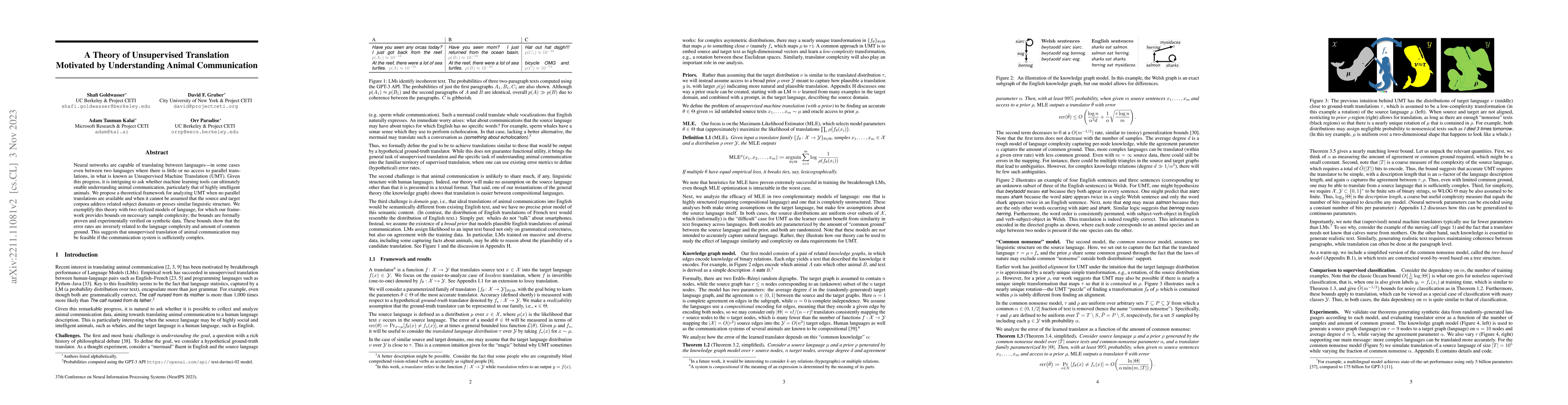 Thumbnail for A Theory of Unsupervised Translation Motivated by Understanding Animal
  Communication