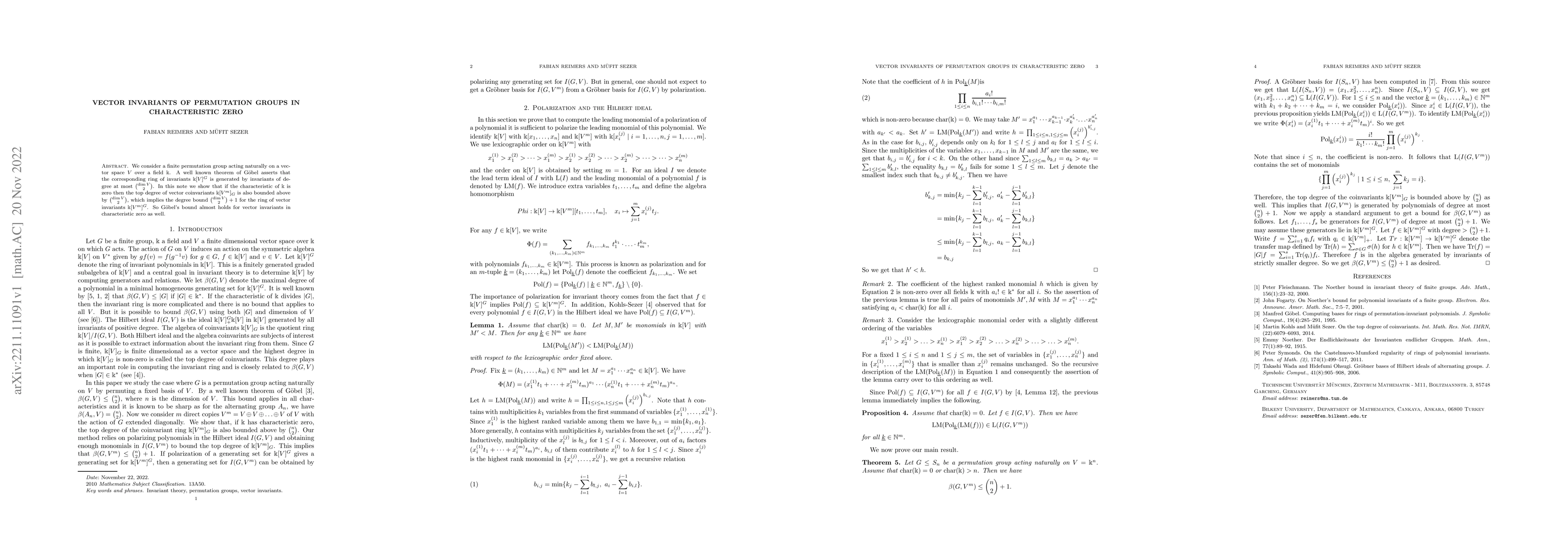 Thumbnail for Vector invariants of permutation groups in characteristic zero