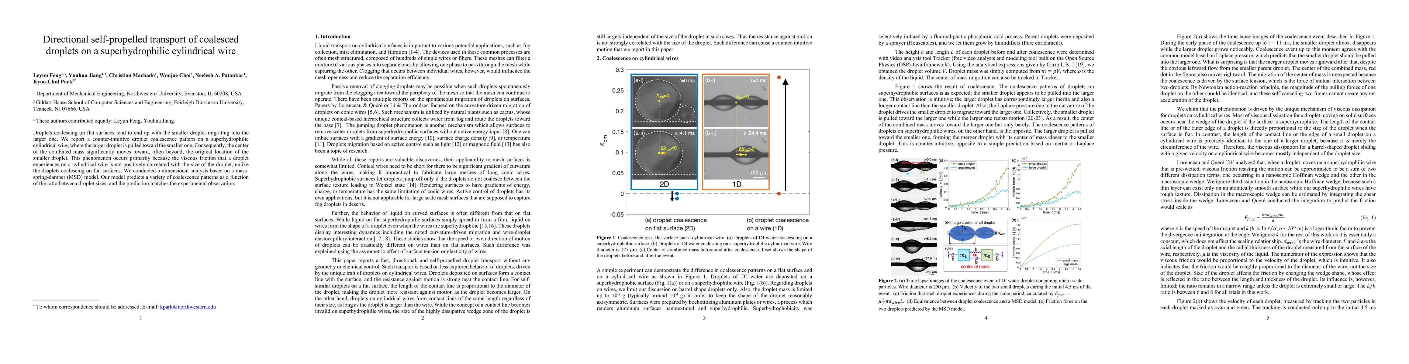 Thumbnail for Directional self-propelled transport of coalesced droplets on a
  superhydrophilic cylindrical wire