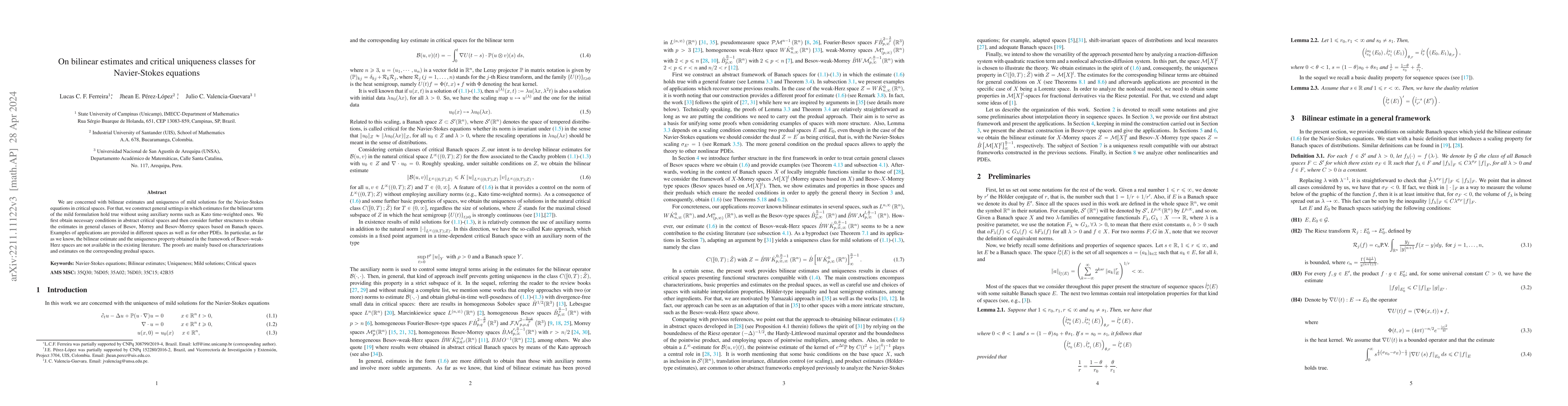 Thumbnail for On bilinear estimates and critical uniqueness classes for Navier-Stokes
  equations