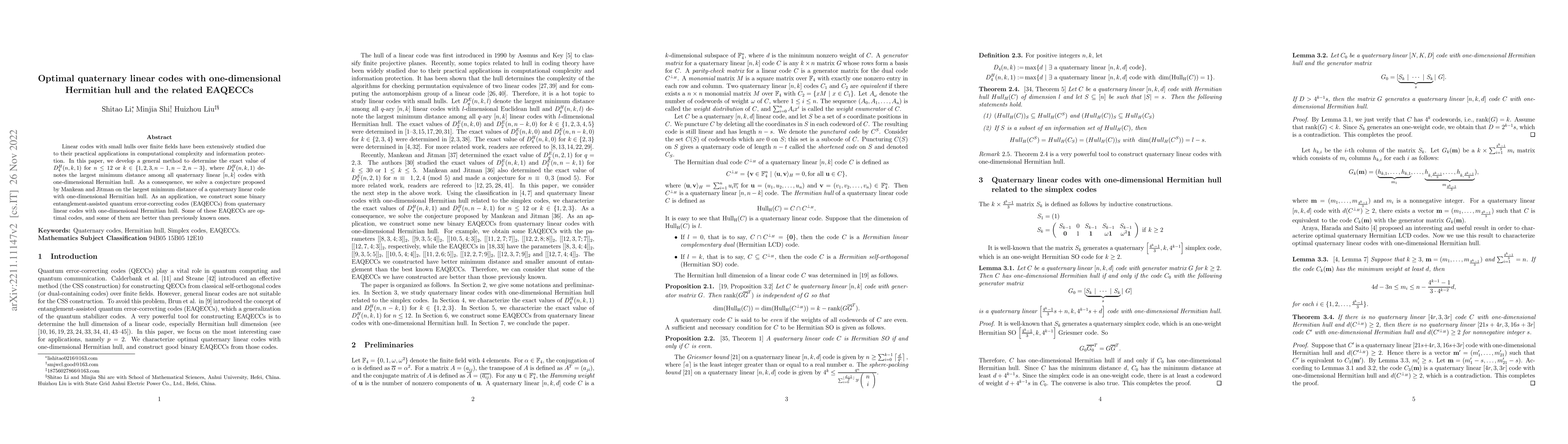 Thumbnail for Optimal quaternary linear codes with one-dimensional Hermitian hull and
  the related EAQECCs