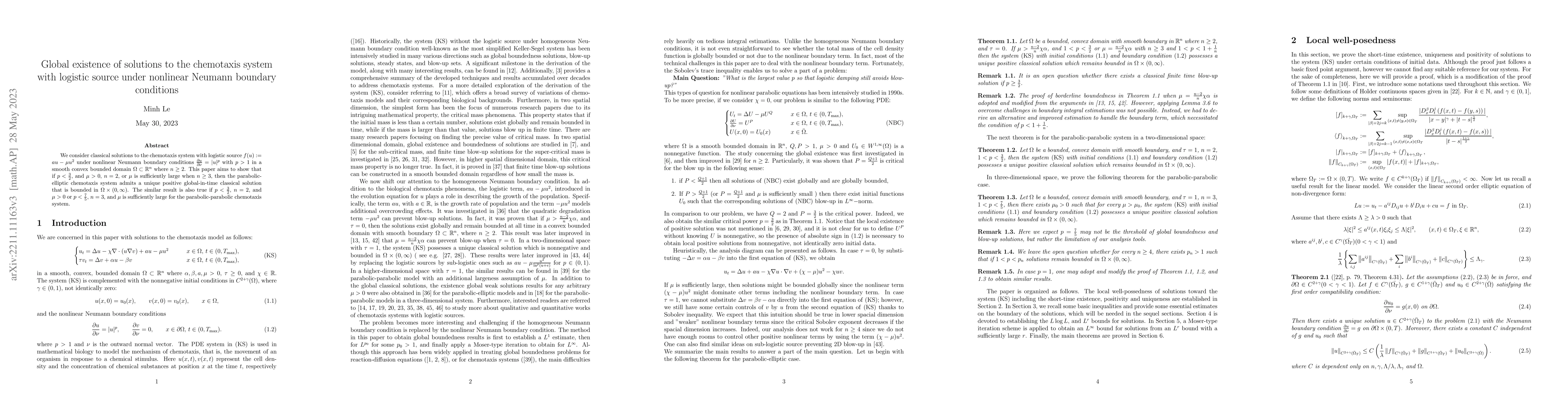 Thumbnail for Global existence of solutions to the chemotaxis system with logistic
  source under nonlinear Neumann boundary condition