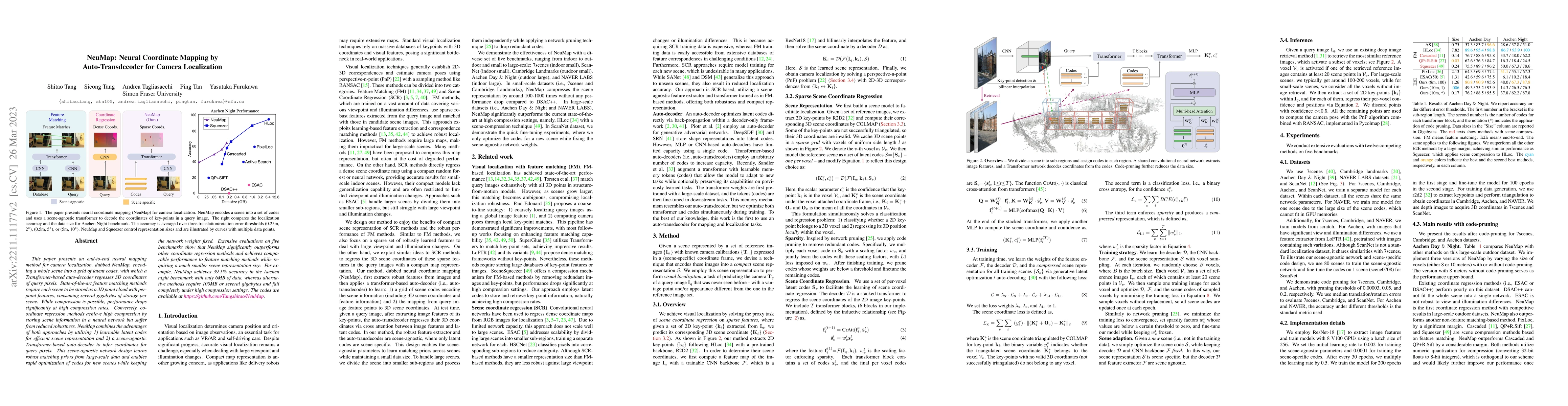 Thumbnail for NeuMap: Neural Coordinate Mapping by Auto-Transdecoder for Camera
  Localization