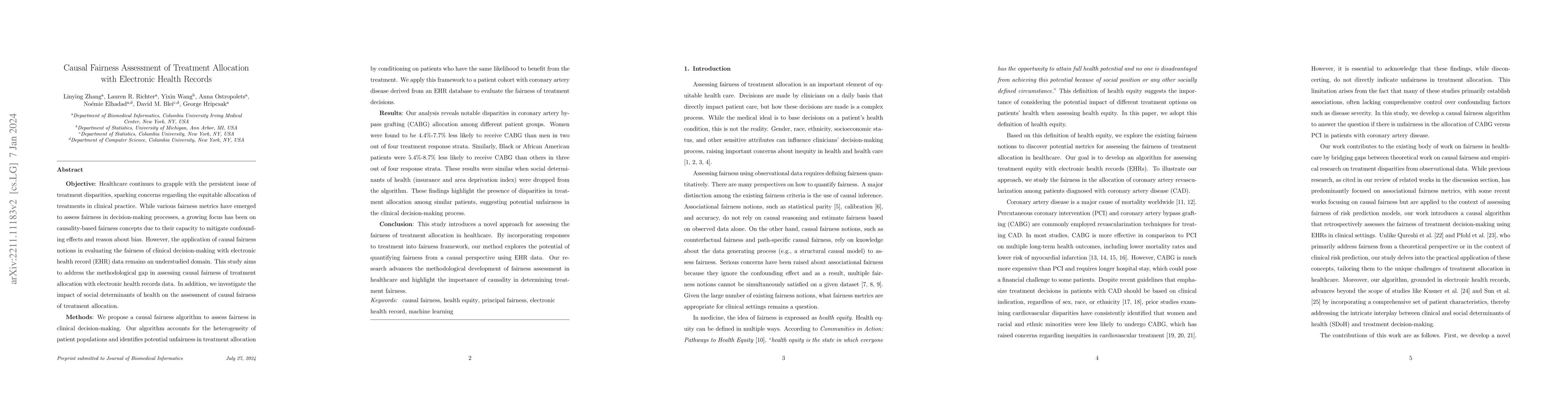 Thumbnail for Causal Fairness Assessment of Treatment Allocation with Electronic
  Health Records