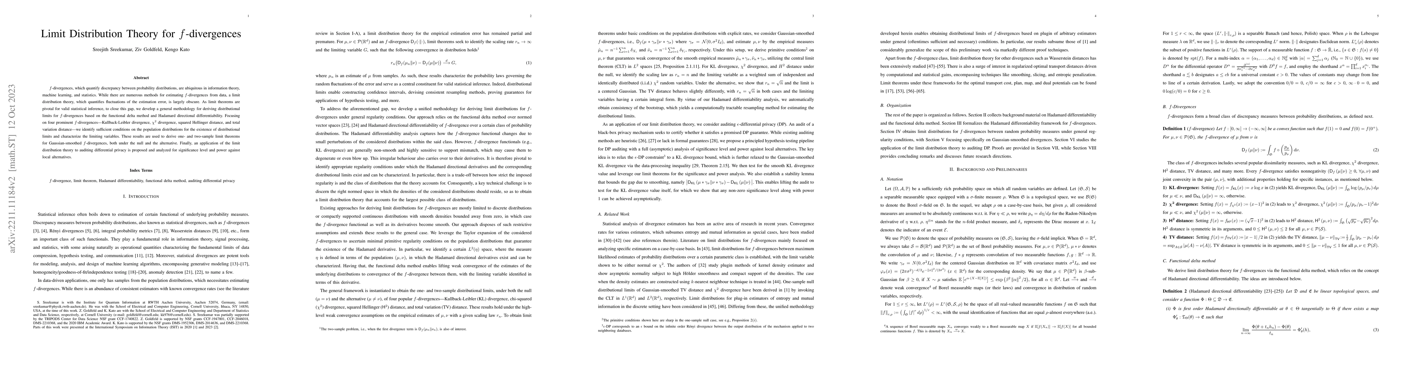 Thumbnail for Limit distribution theory for $f$-Divergences