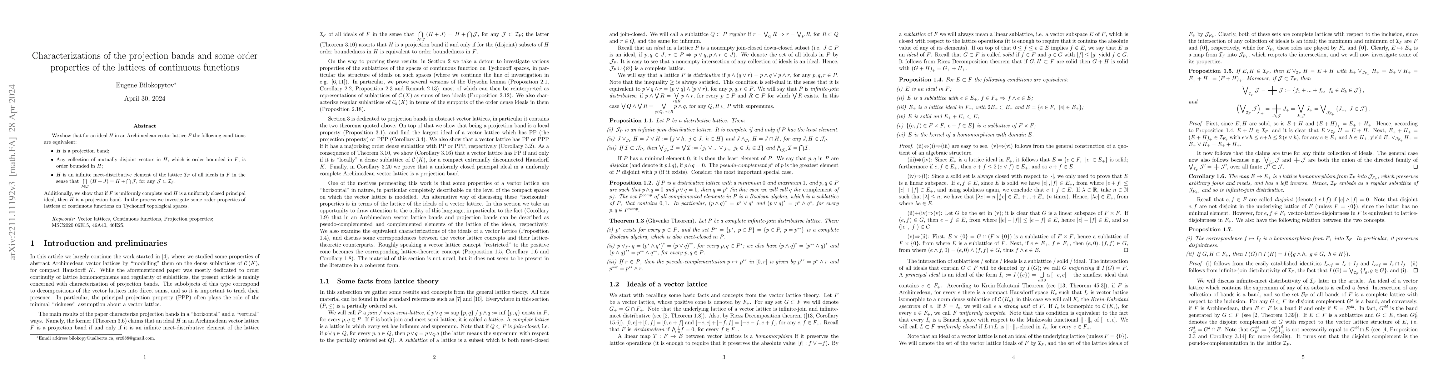 Thumbnail for Characterizations of the projection bands and some order properties of
  the lattices of continuous functions
