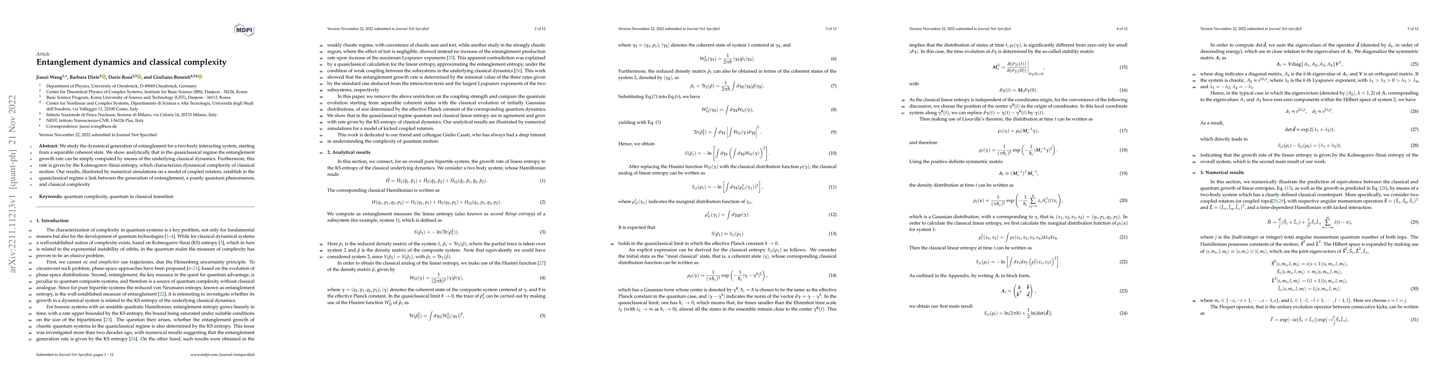 Thumbnail for Entanglement dynamics and classical complexity
