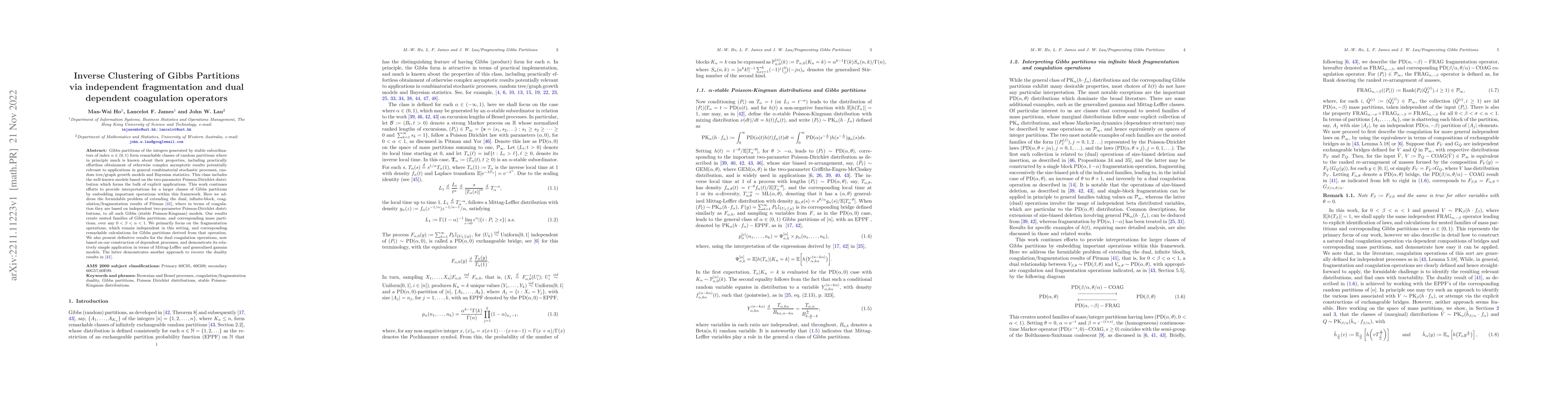 Thumbnail for Inverse clustering of Gibbs Partitions via independent fragmentation and
  dual dependent coagulation operators