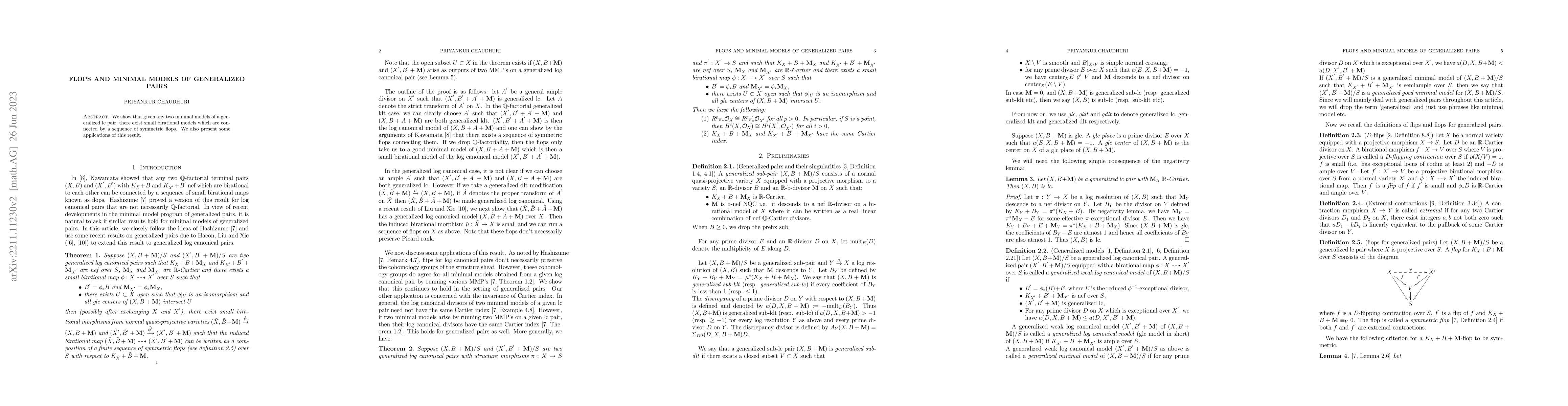 Thumbnail for Flops and minimal models for generalized pairs