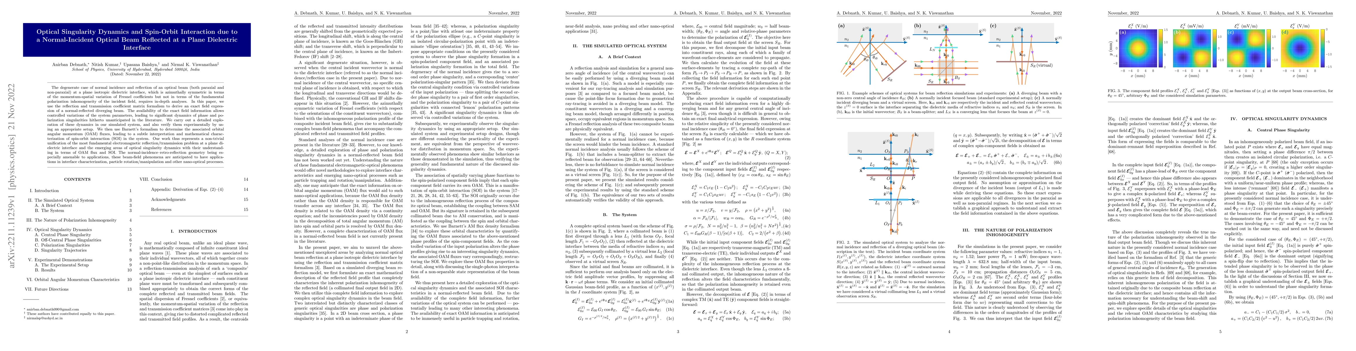 Thumbnail for Optical Singularity Dynamics and Spin-Orbit Interaction due to a
  Normal-Incident Optical Beam Reflected at a Plane Dielectric Interface
