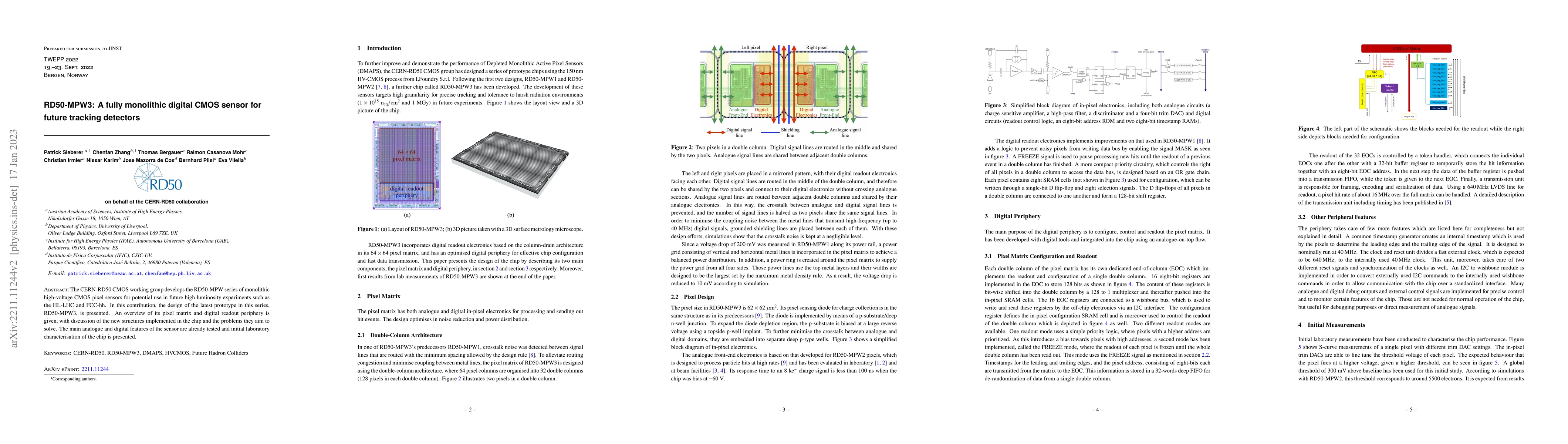 Thumbnail for RD50-MPW3: A fully monolithic digital CMOS sensor for future tracking
  detectors