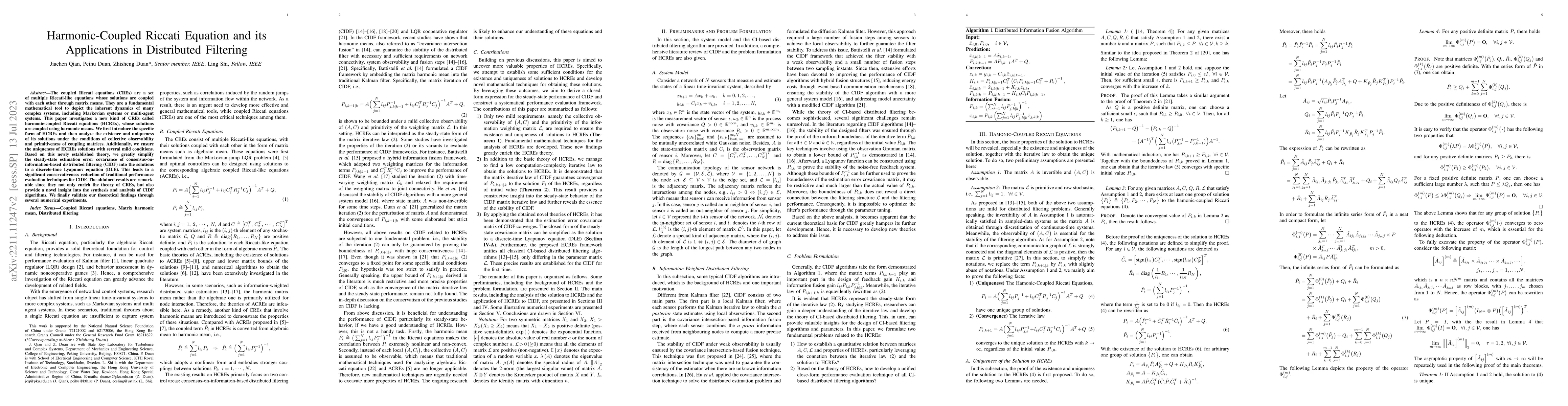Thumbnail for Harmonic-Copuled Riccati Equations and its Applications in Distributed
  Filtering