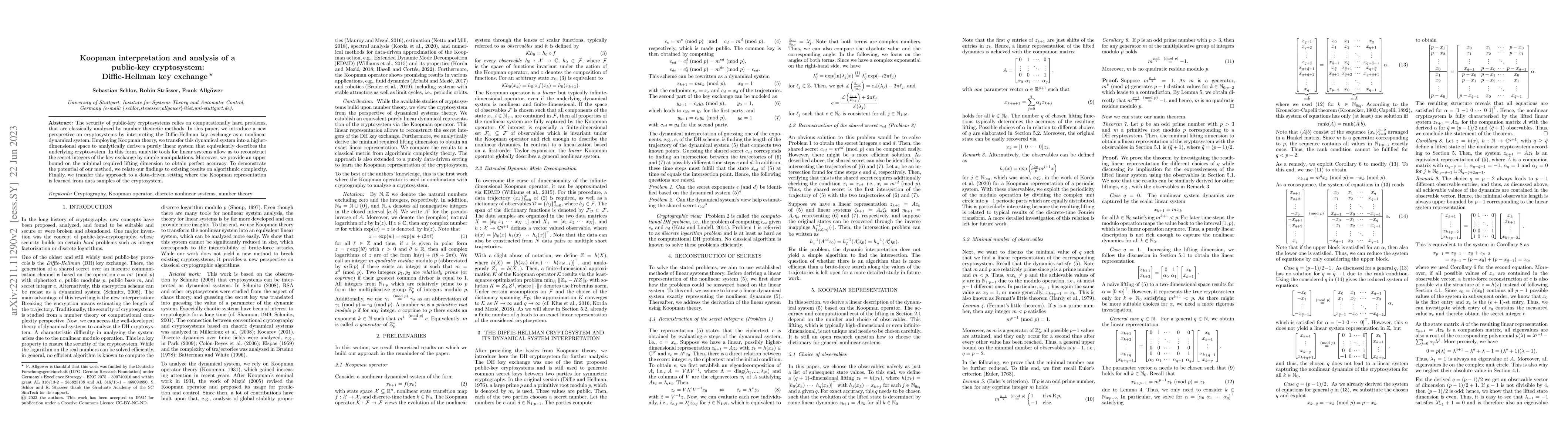 Thumbnail for Koopman interpretation and analysis of a public-key cryptosystem:
  Diffie-Hellman key exchange