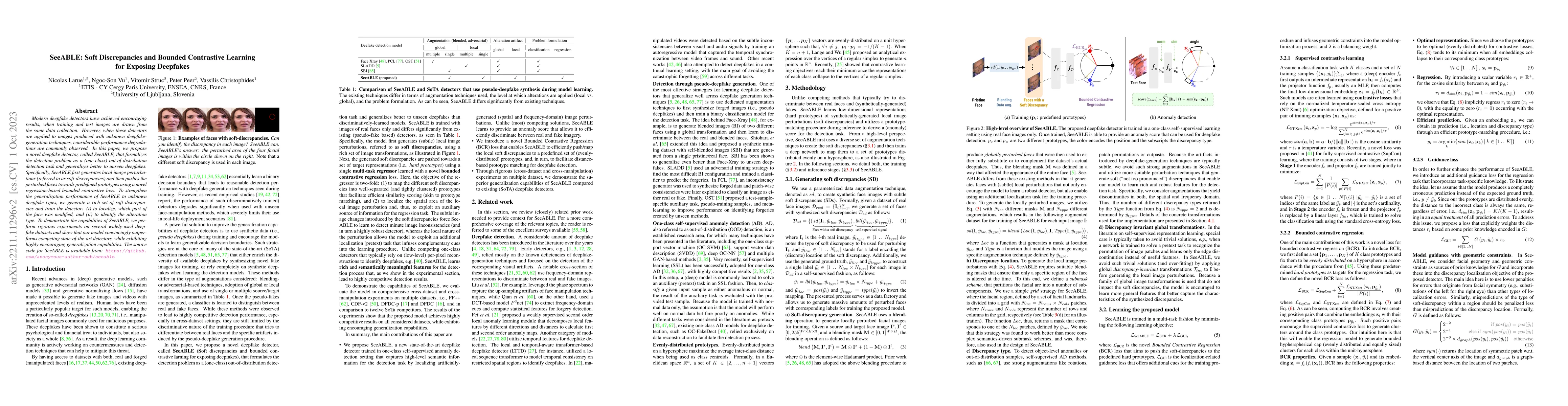Thumbnail for SeeABLE: Soft Discrepancies and Bounded Contrastive Learning for
  Exposing Deepfakes