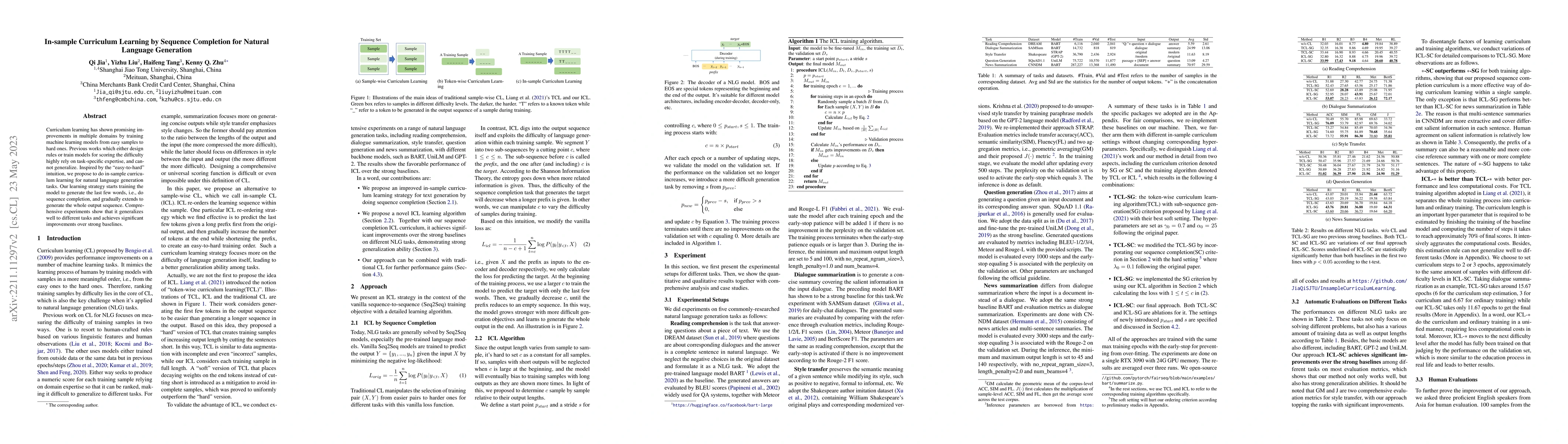 Thumbnail for In-sample Curriculum Learning by Sequence Completion for Natural
  Language Generation