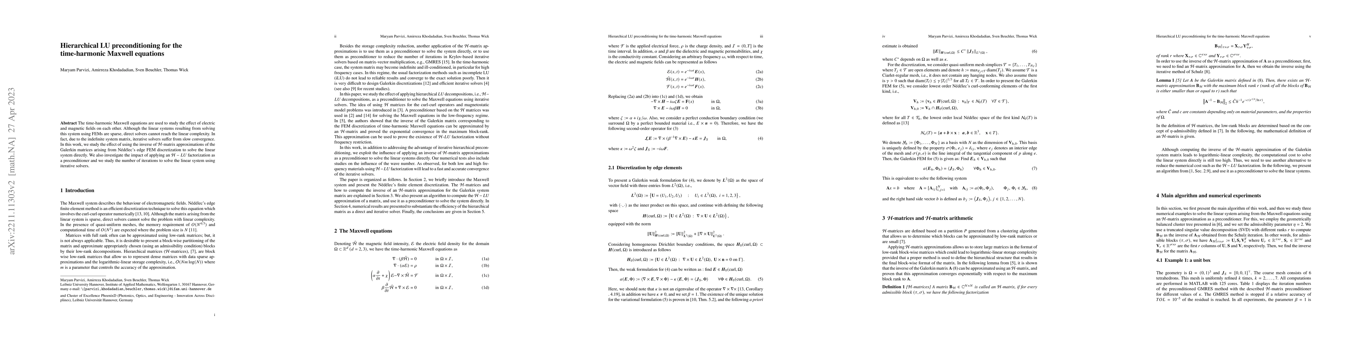 Thumbnail for Hierarchical LU preconditioning for the time-harmonic Maxwell equations