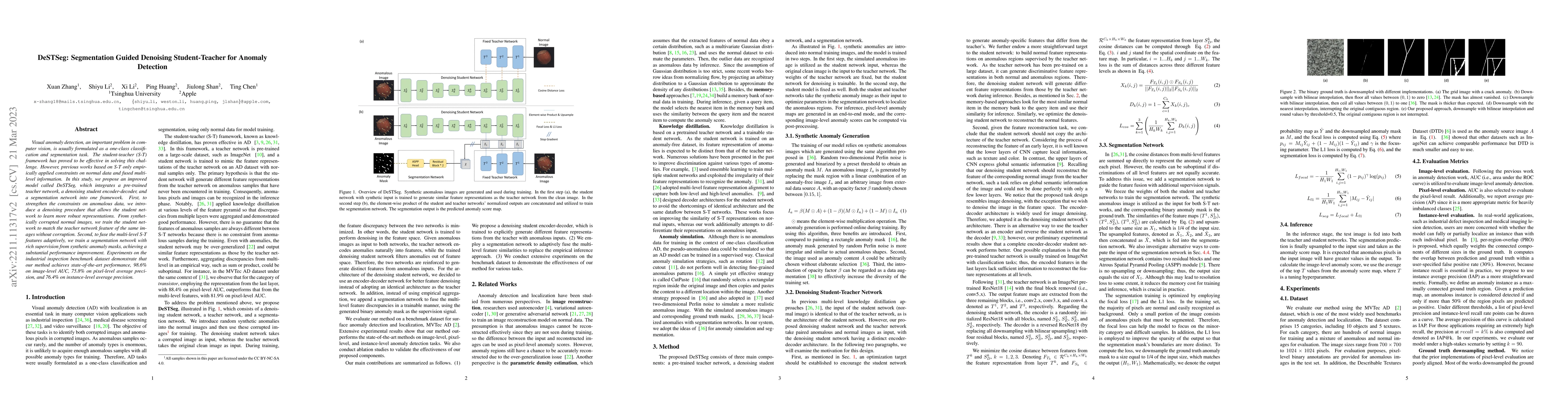 Thumbnail for DeSTSeg: Segmentation Guided Denoising Student-Teacher for Anomaly
  Detection