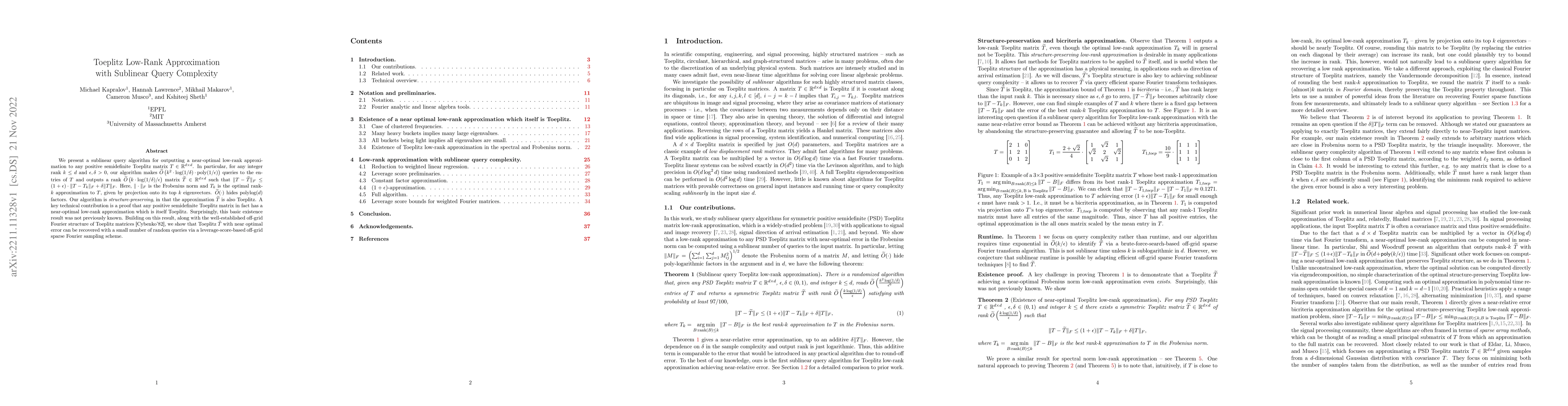 Thumbnail for Toeplitz Low-Rank Approximation with Sublinear Query Complexity
