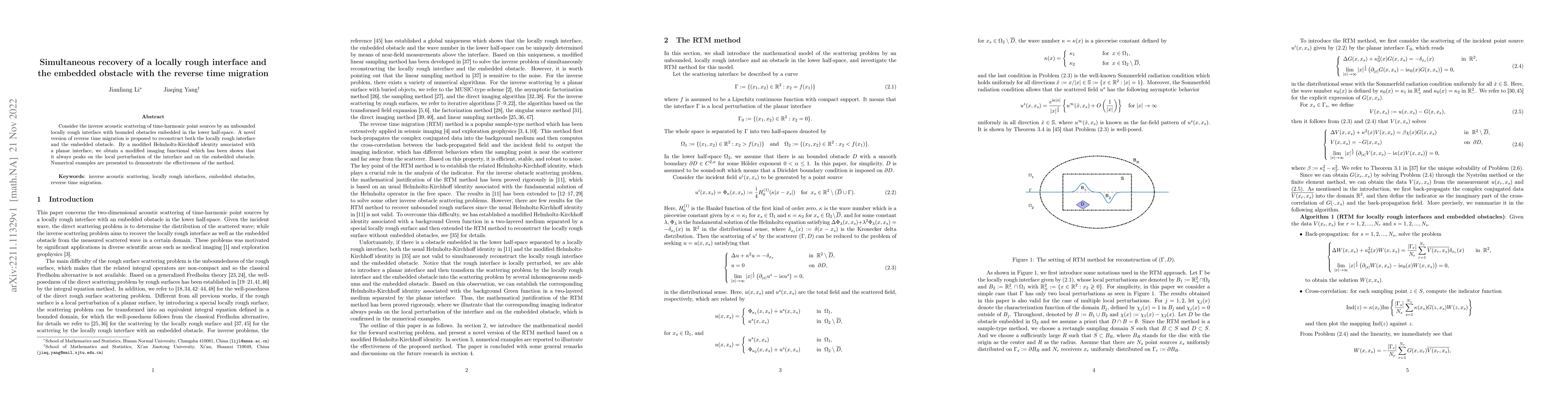 Thumbnail for Simultaneous recovery of a locally rough interface and the embedded
  obstacle with the reverse time migration