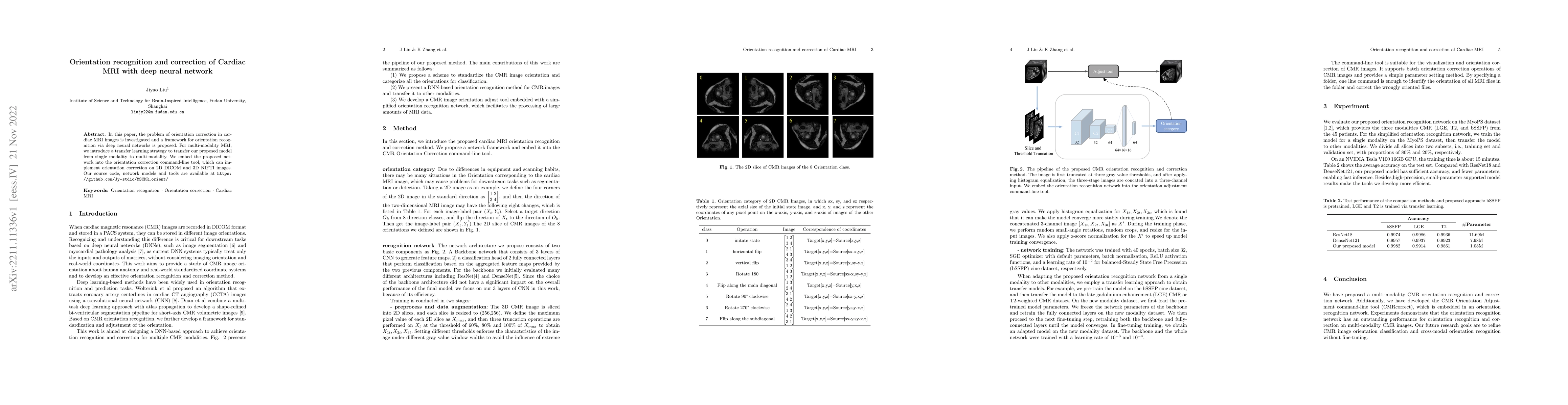 Thumbnail for Orientation recognition and correction of Cardiac MRI with deep neural
  network