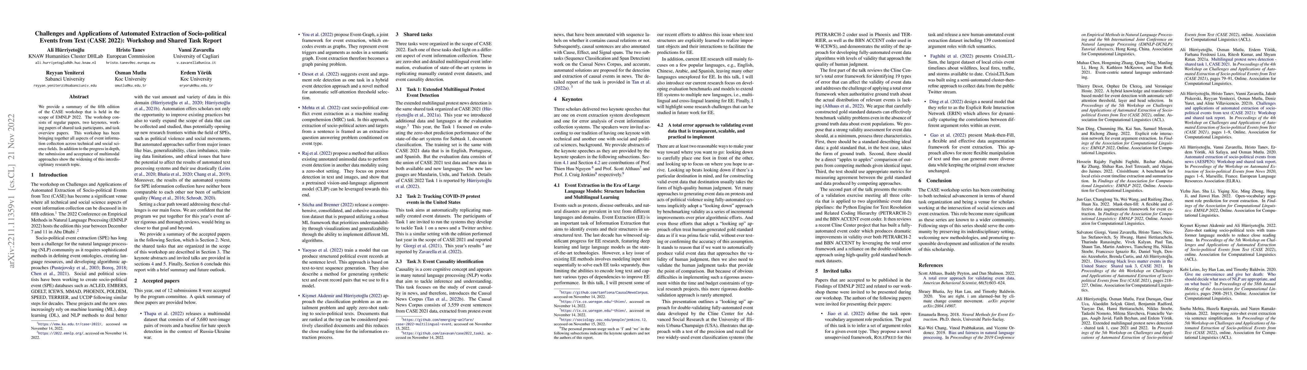 Thumbnail for Challenges and Applications of Automated Extraction of Socio-political
  Events from Text (CASE 2022): Workshop and Shared Task Report