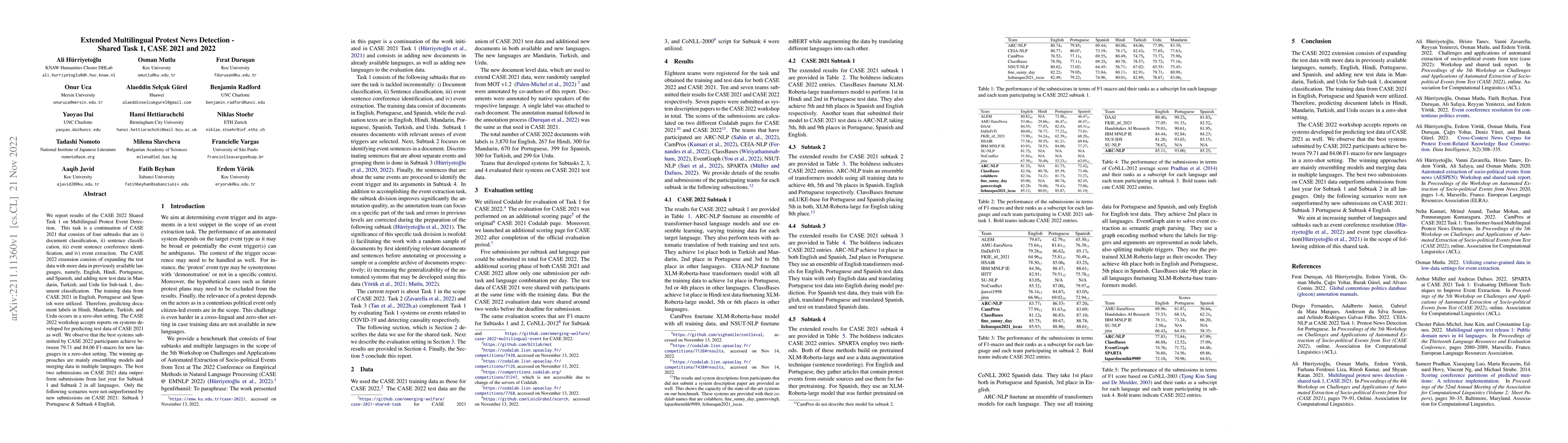 Thumbnail for Extended Multilingual Protest News Detection -- Shared Task 1, CASE 2021
  and 2022