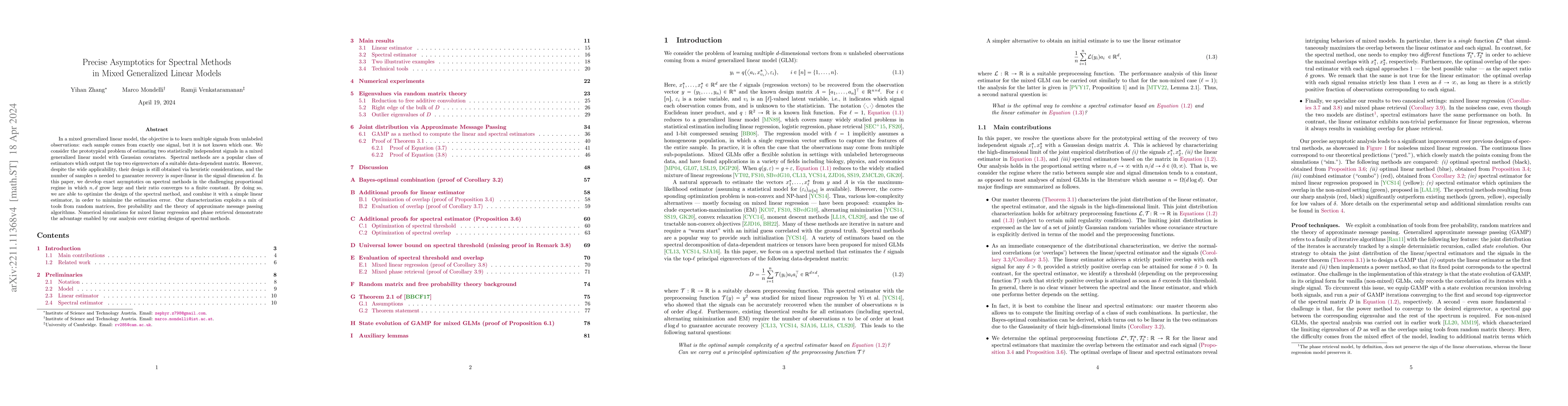 Thumbnail for Precise Asymptotics for Spectral Methods in Mixed Generalized Linear
  Models