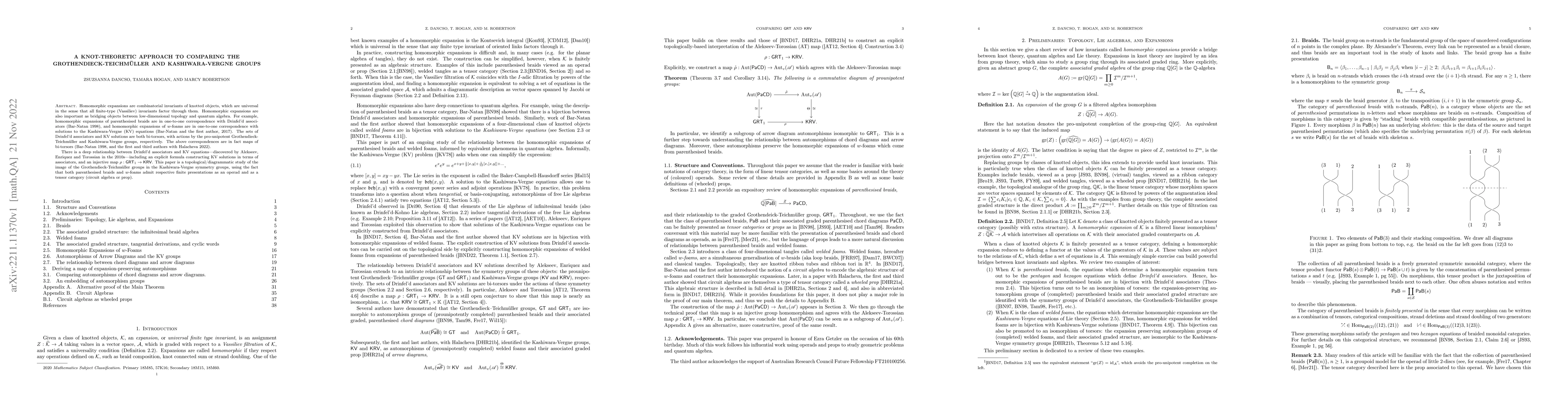 Thumbnail for A knot-theoretic approach to comparing the Grothendieck-Teichm\"{u}ller
  and Kashiwara-Vergne groups