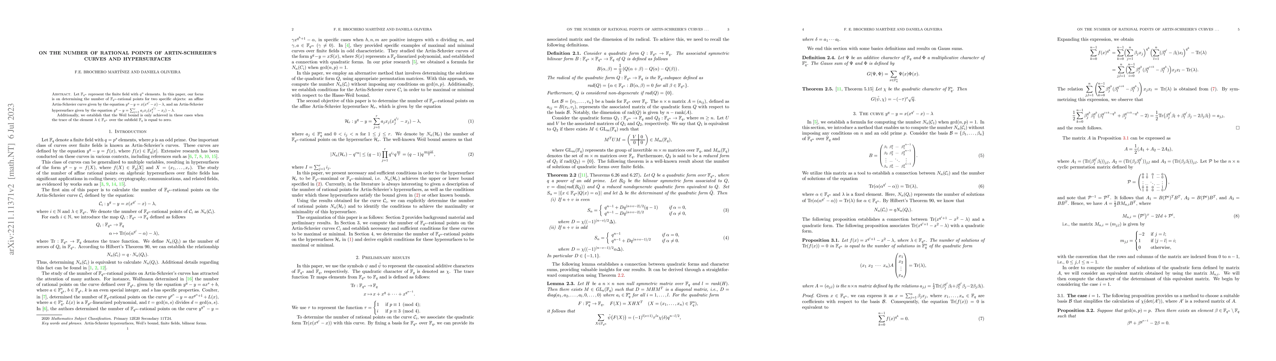 Thumbnail for On the number of rational points of Artin-Schreier curves and
  hypersurfaces