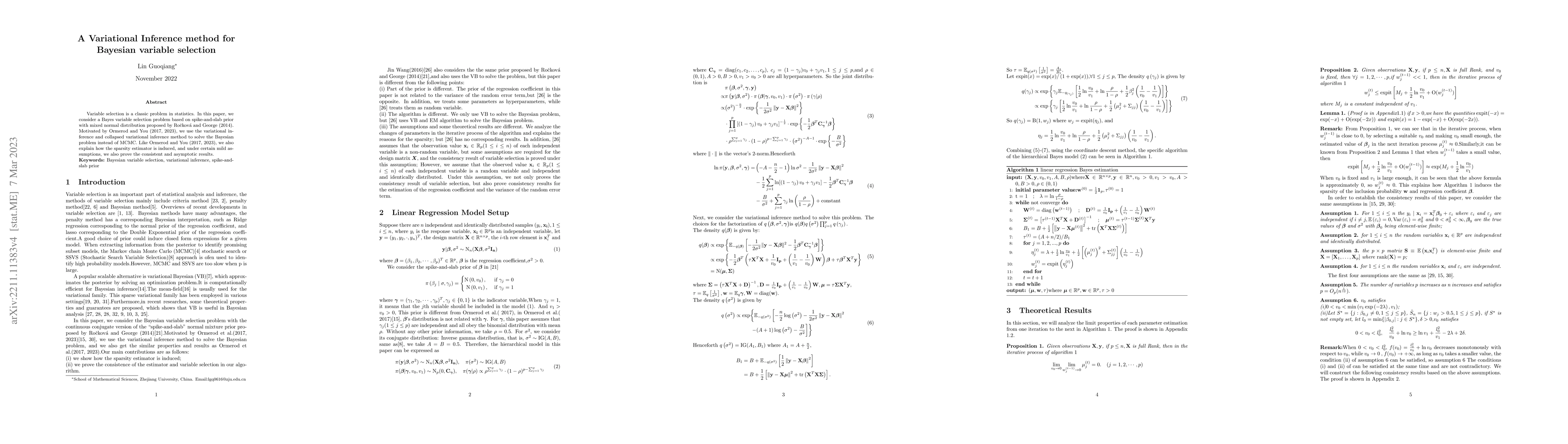 Thumbnail for A Variational Inference method for Bayesian variable selection