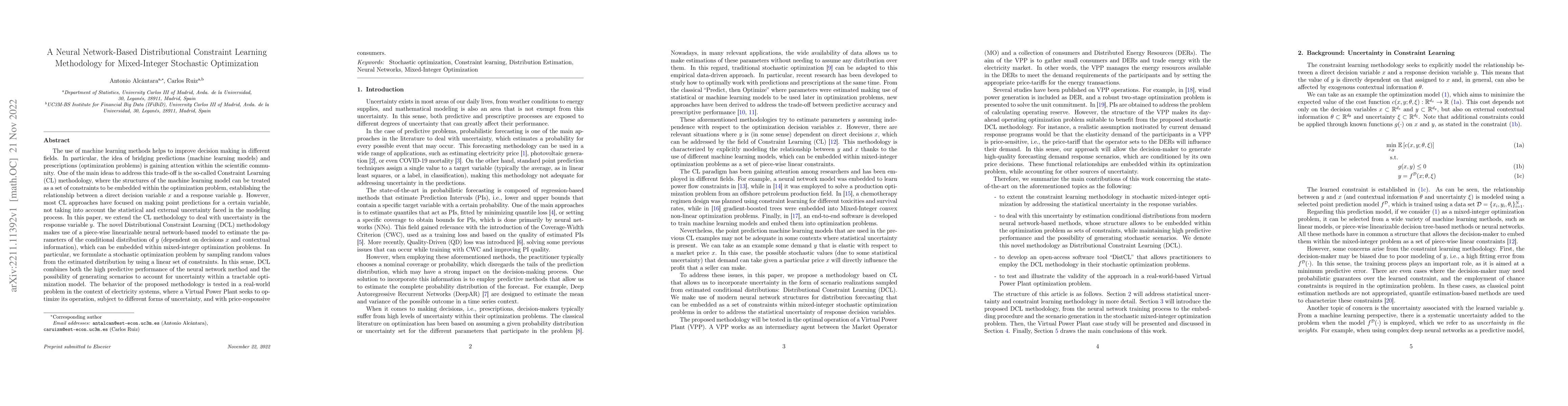 Thumbnail for A Neural Network-Based Distributional Constraint Learning Methodology
  for Mixed-Integer Stochastic Optimization