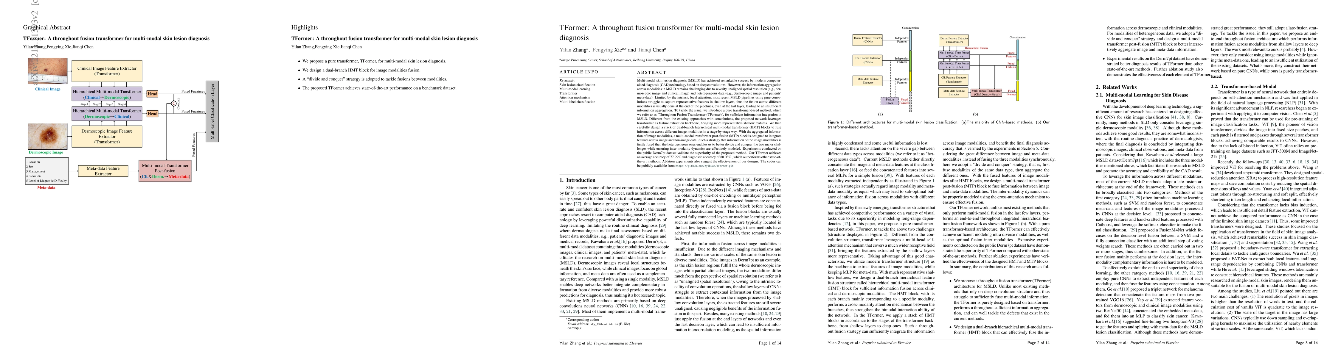 Thumbnail for TFormer: A throughout fusion transformer for multi-modal skin lesion
  diagnosis