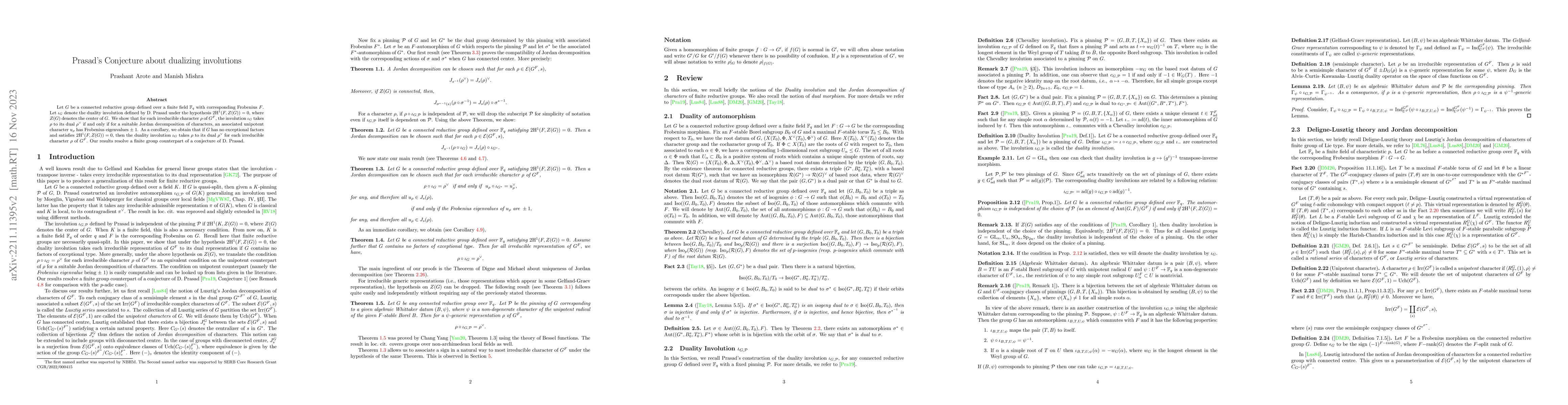 Thumbnail for Prasad's Conjecture about dualizing involutions