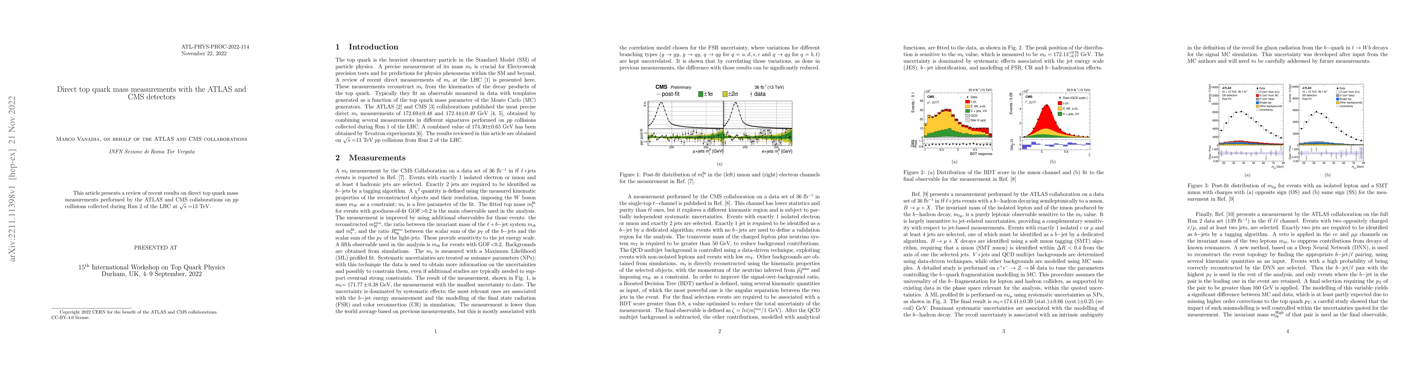 Thumbnail for Direct top quark mass measurements with the ATLAS and CMS detectors