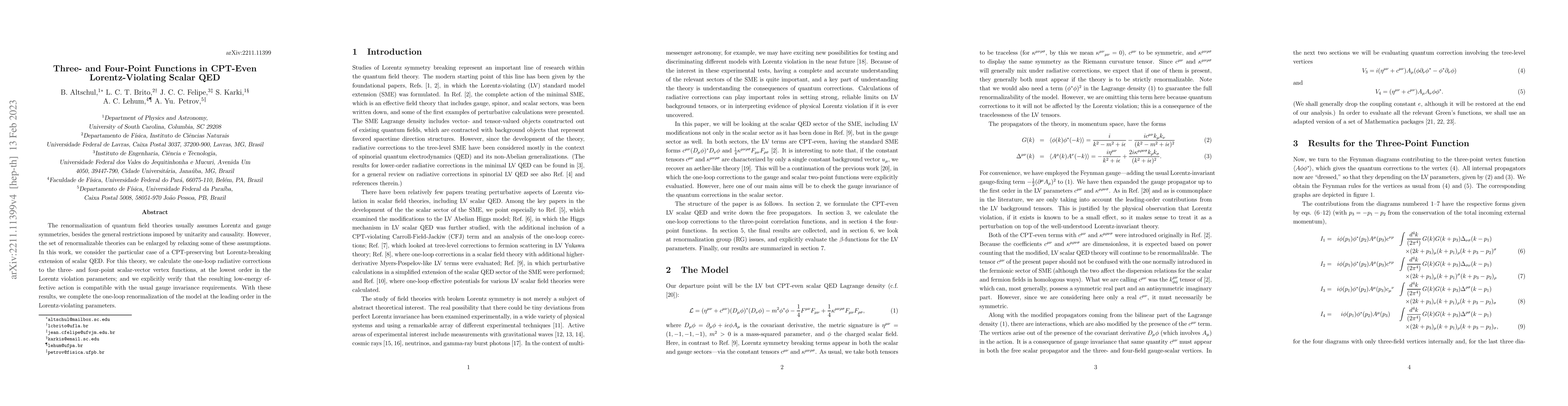 Thumbnail for Three- and Four-Point Functions in CPT-Even Lorentz-Violating Scalar QED